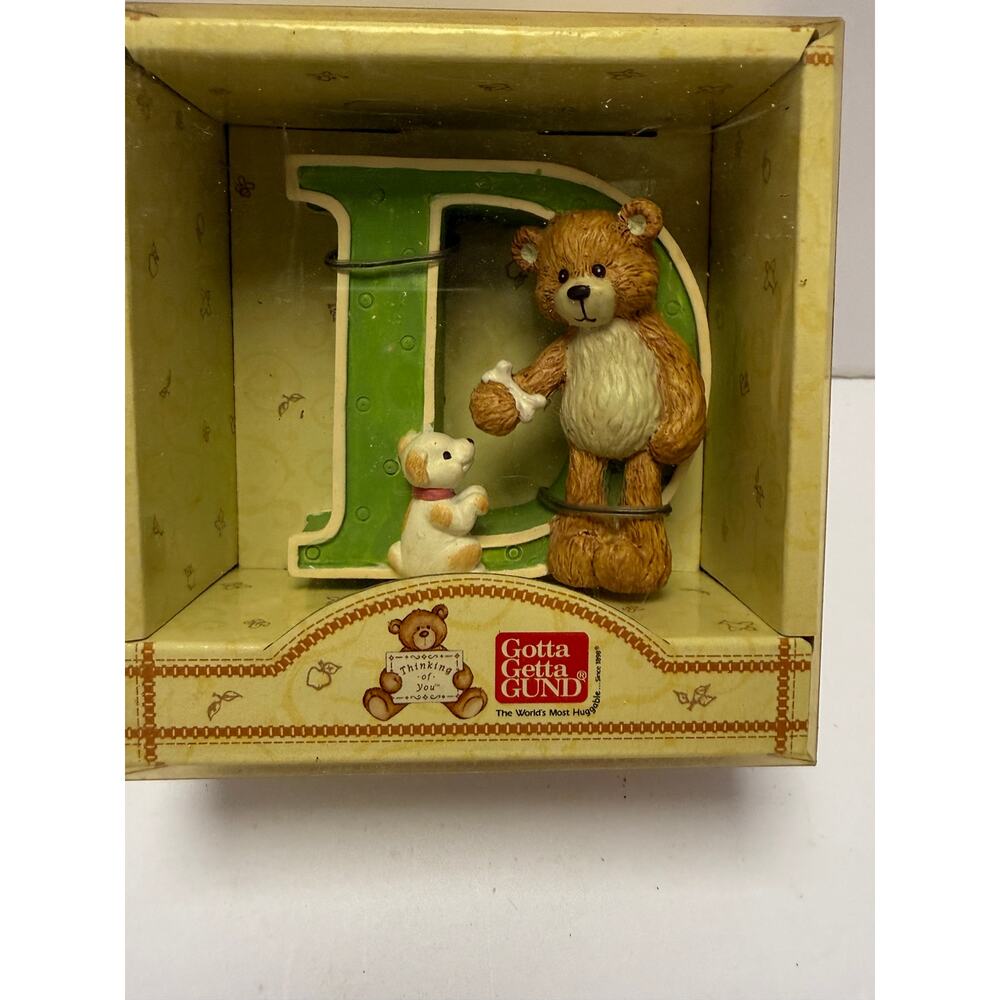 Vintage Gund Thinking Of You Letter D Teddy Bear Display Figurine 1998